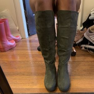 Olive green knee high boots